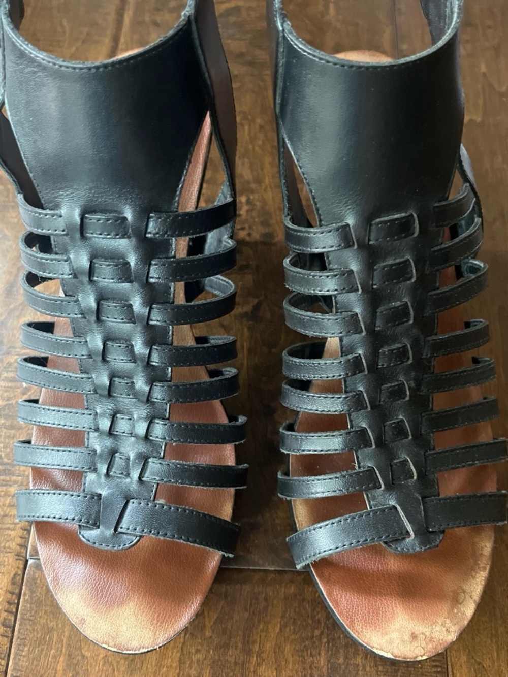 Reba Valory black leather strappy stacked heel platform gladiator sandal Sz 9 - Picture 3 of 6